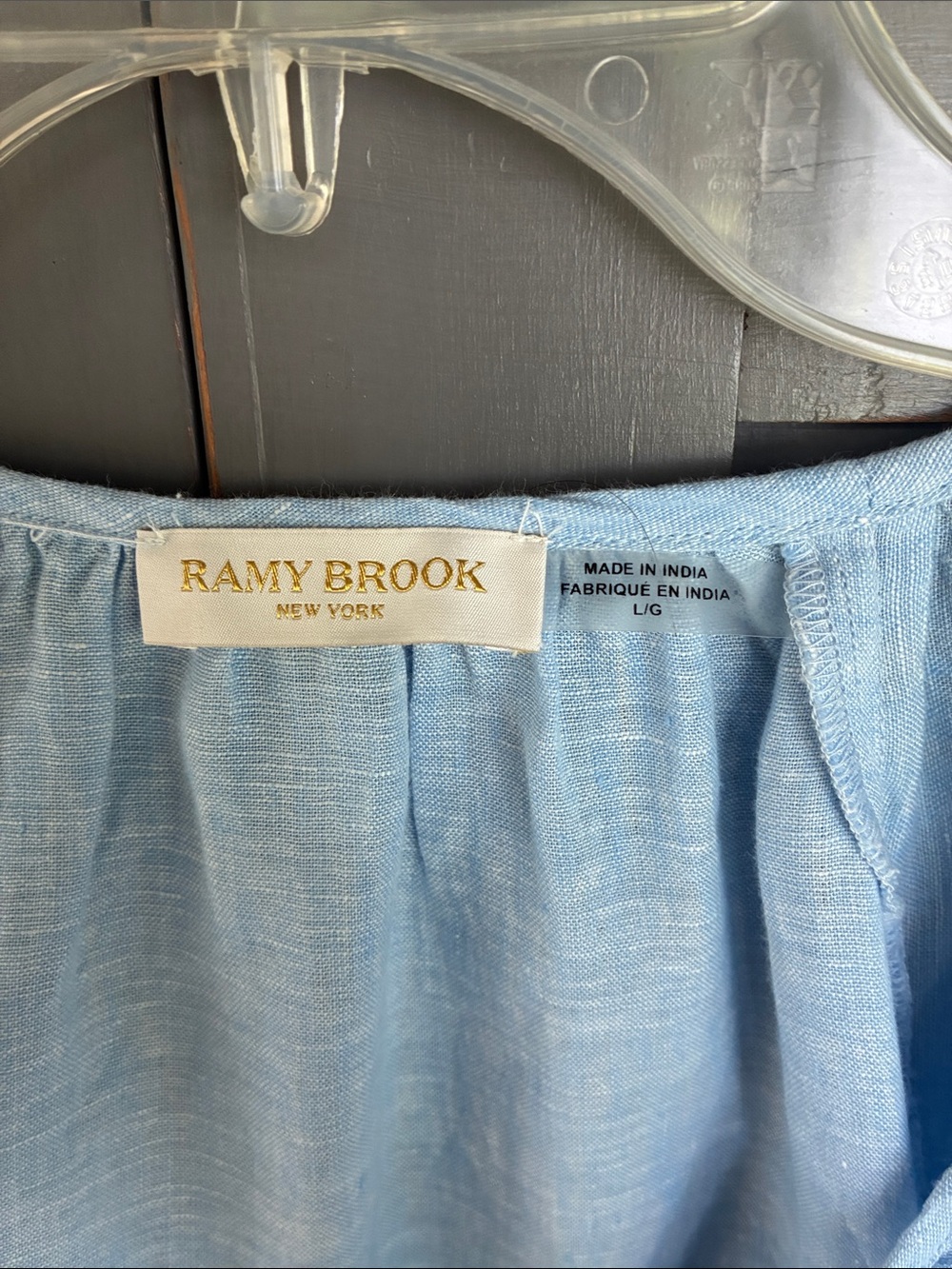 Ramy Brook large linen Light Blue  Lace Sleeve V-Neck Top - Picture 2 of 4